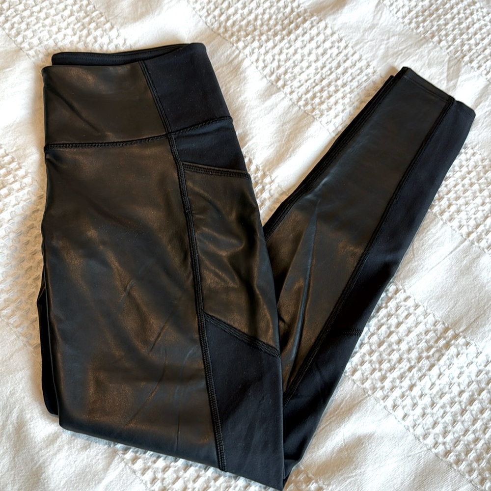 Athleta pleather mix high waist legging S